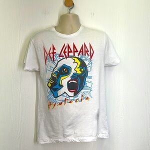 Def Leppard - Double Faces Hysteria Fun Graphic Short Sleeve Band Tee Size Med